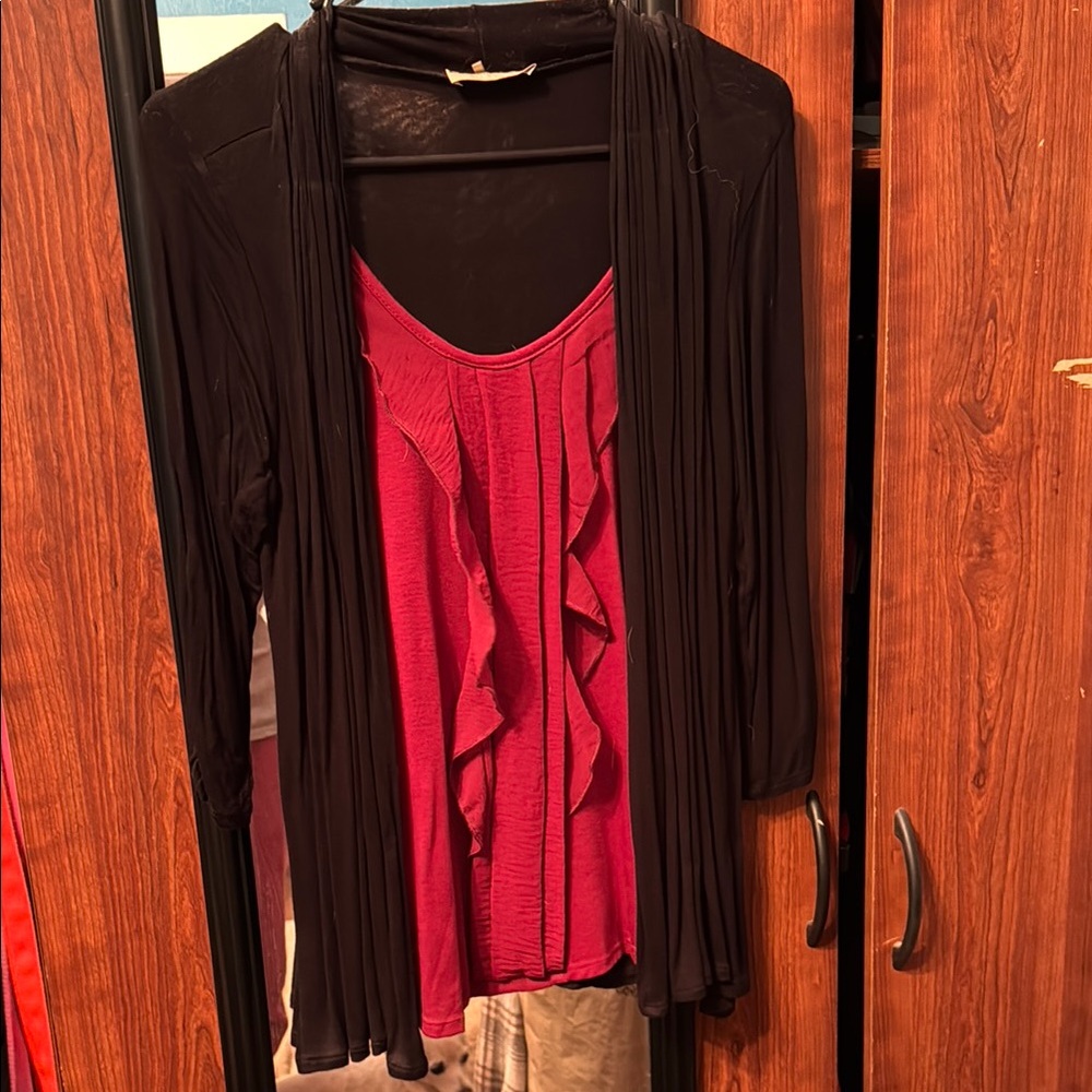 Black Cardigan with Red Top